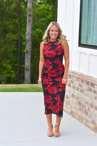Red Floral Midi