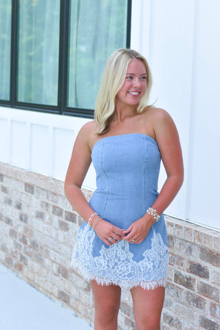 Lace Denim Dress