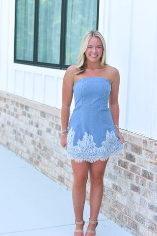 Lace Denim Dress