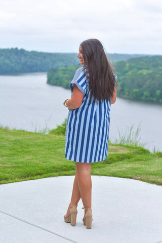 Contrast Stripe Dress - Navy