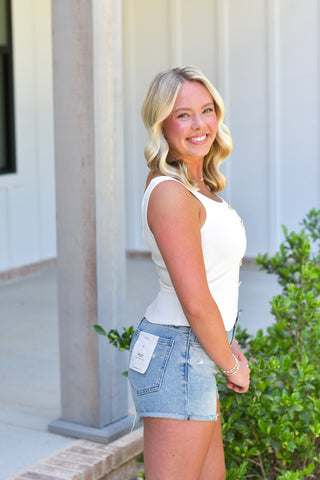 Gold Button Tank - Ivory