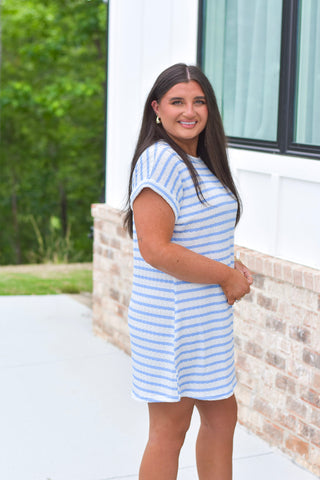 Textured Stripe Dress - Blue