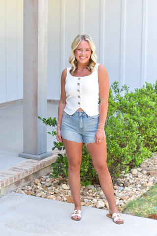 Gold Button Tank - Ivory