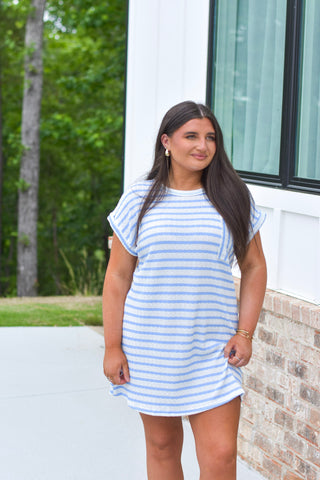 Textured Stripe Dress - Blue