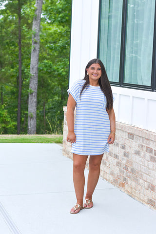 Textured Stripe Dress - Blue