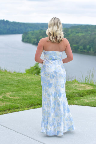 Blue Satin Floral