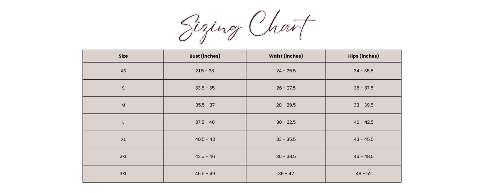 Sizing Guidelines Lavish Retail + Co.