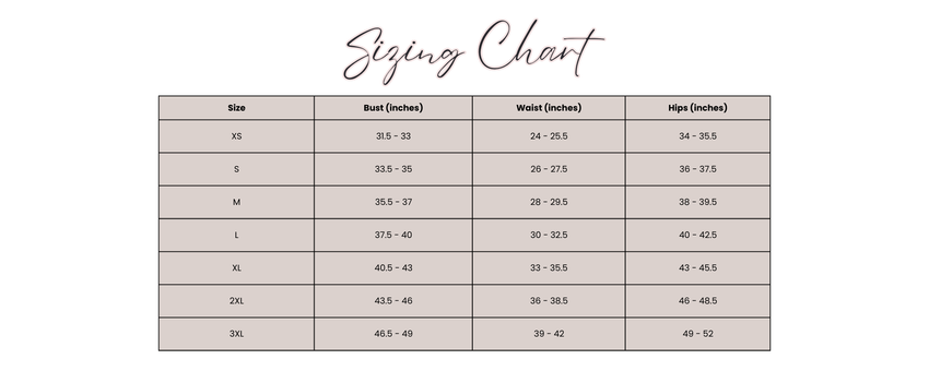 Sizing Guidelines – Lavish Retail + Co.