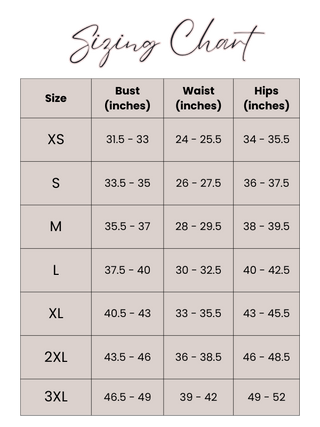 Sizing XS B33 W25.5 H35.5, S B35 W27.5 H37.5,M B37 W29.5 H39.5, L B40 W32.5 H42.5, XL B43 W35.5 H45.5, 2XL B46 W38.5 H48.5, 3XL B49 W42 H52