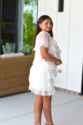 Ruffle Cut-Out Dress - White