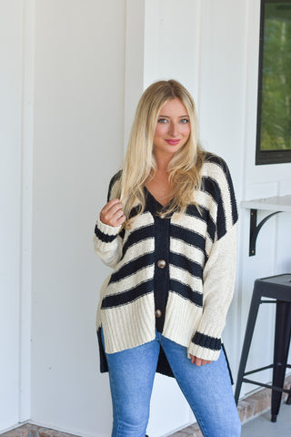 Striped Cardigan - Black