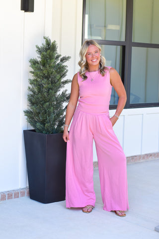 Wide Leg Lounge Set - Pink