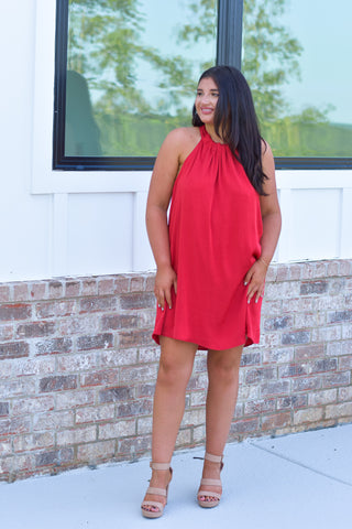 Silk Shift Dress - Red