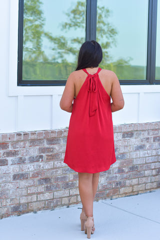 Silk Shift Dress - Red