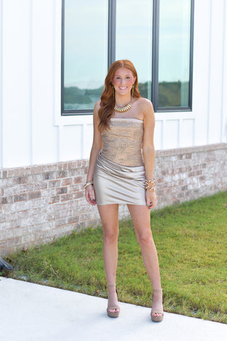 Rhinestone Drape Dress - Gold
