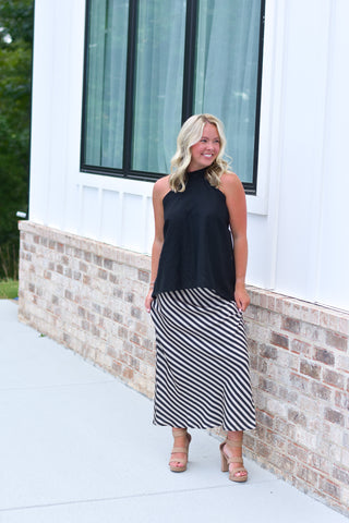 Black Stripe Midi Skirt