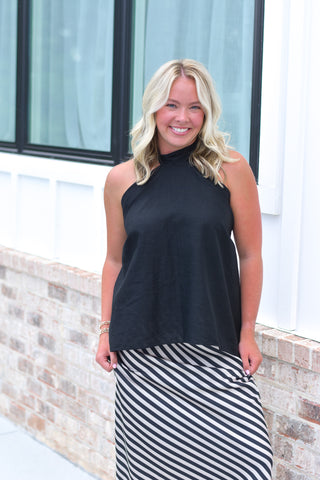 Black Stripe Midi Skirt