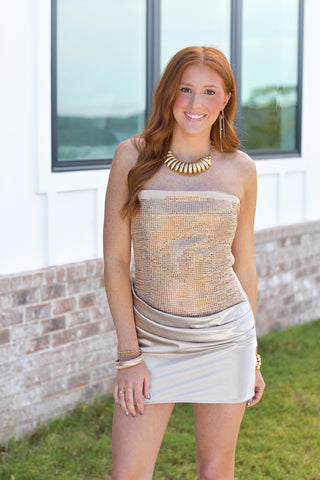 Rhinestone Drape Dress - Gold