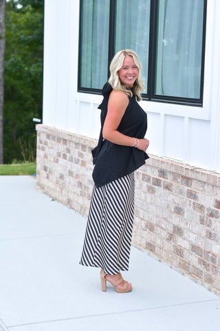 Black Stripe Midi Skirt