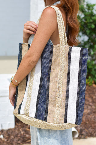 Stripe Beach Tote - Blue