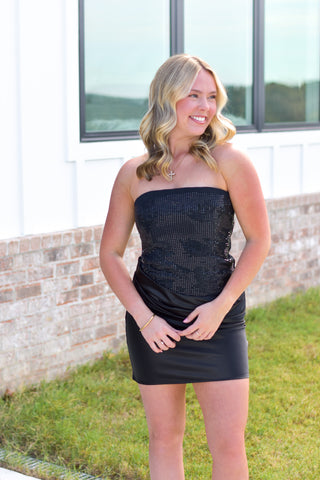 Rhinestone Drape Dress - Black