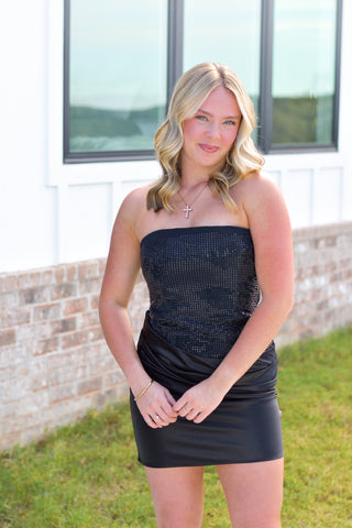 Rhinestone Drape Dress - Black