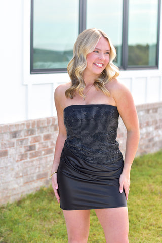 Rhinestone Drape Dress - Black