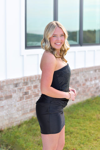 Rhinestone Drape Dress - Black