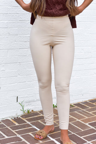 faux leather leggings cream seamless