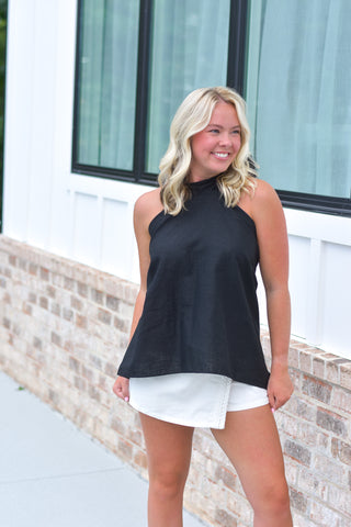 Linen Halter Top - Black