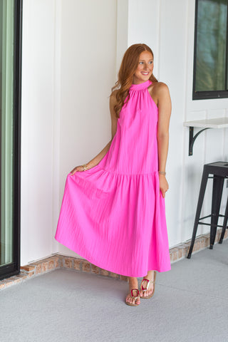Halter Shimmer Maxi - Pink