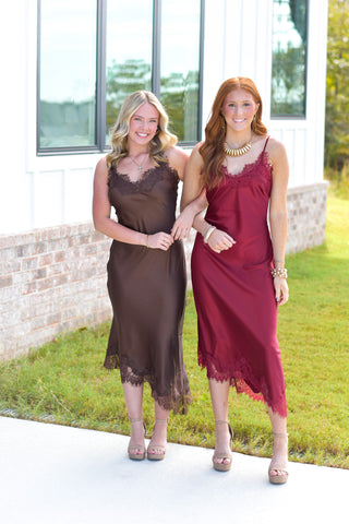 Satin Lace Midi - Brown