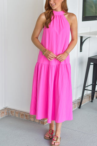 Halter Shimmer Maxi - Pink