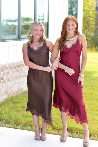 Satin Lace Midi - Wine