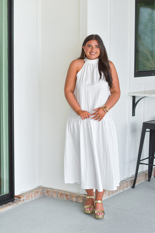 Halter Shimmer Maxi - White