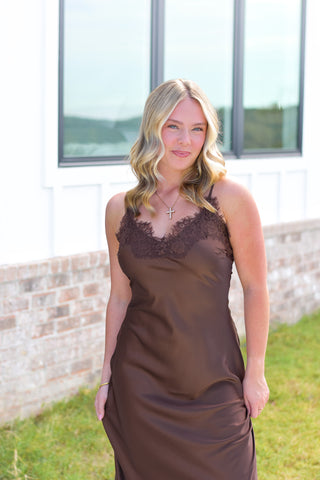 Satin Lace Midi - Brown
