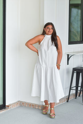 Halter Shimmer Maxi - White
