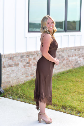 Satin Lace Midi - Brown