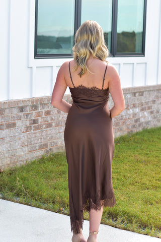 Satin Lace Midi - Brown