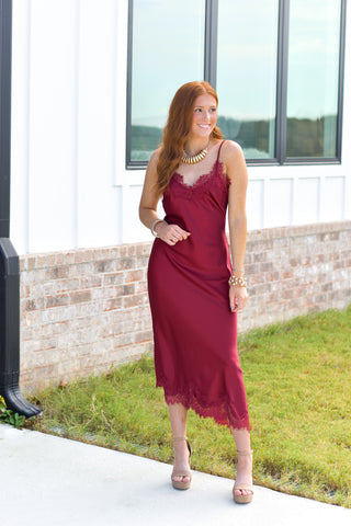 Satin Lace Midi - Wine
