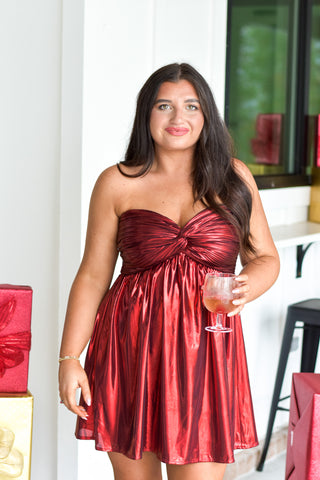 Metallic Mini Dress - Red