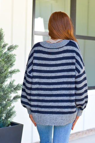 Oversized Stripe Knit - Navy