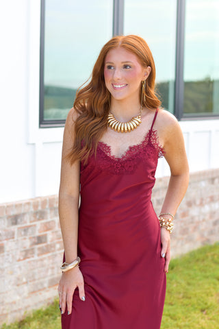 Satin Lace Midi - Wine