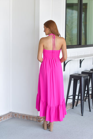 Halter Midi Dress - Pink