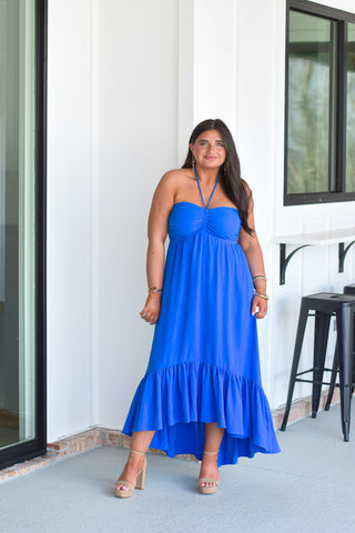 Halter Midi Dress - Blue