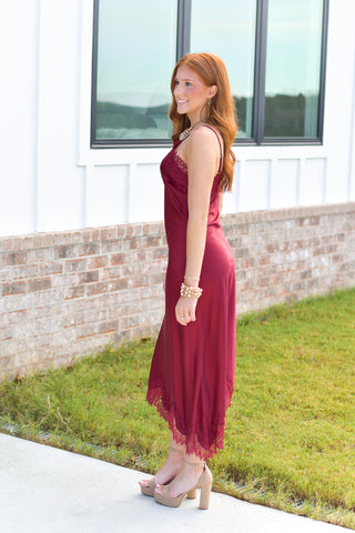 Satin Lace Midi - Wine