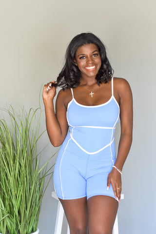 Trim Detail Romper - Blue