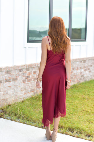 Satin Lace Midi - Wine