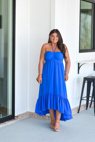 Halter Midi Dress - Blue