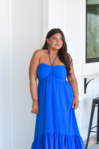 Halter Midi Dress - Blue